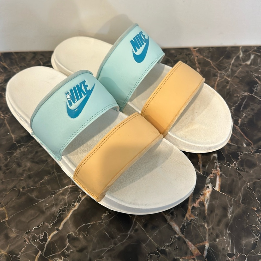 Nike White and Multicolor Sandals